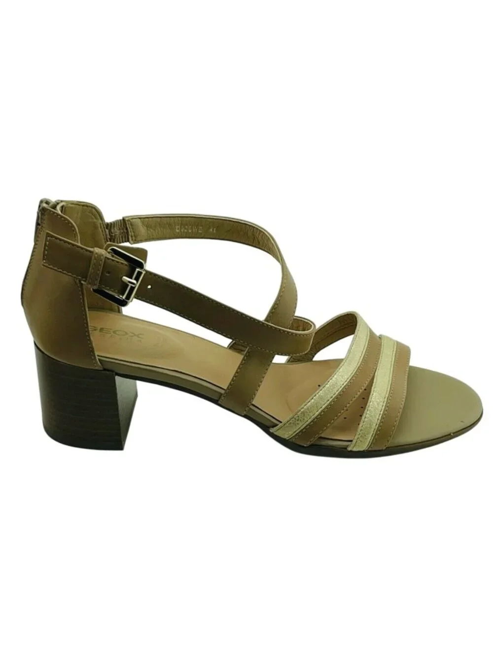 Geox Womens Leather Strappy Heeled Sandals With Back Zipper Closure Brown Size 4